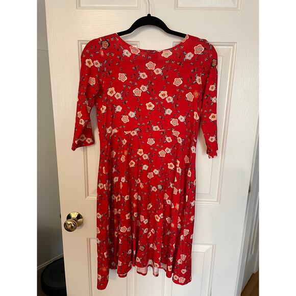 NWT Salaam Small Floral Dress Made in USA Pockets Red 3/4 Sleeve Stretch Summer - Picture 2 of 10